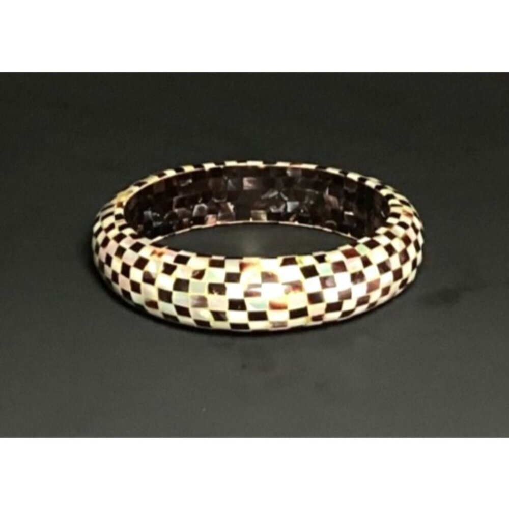 Checkered Mother Of Pearl Mosaic Bangle Bracelet Handcrafted Artisan Jewelry - Picture 5 of 9